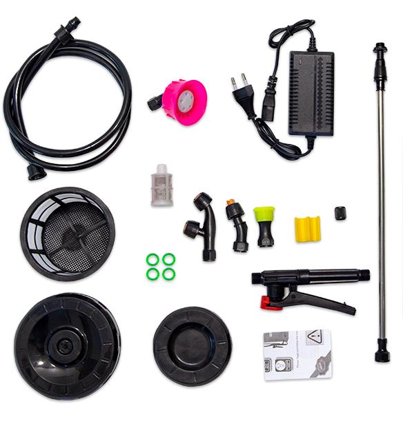 شاش 20 لتر مع مضخة تدفق 3.1 لتر في الدقيقة، يعمل ببطارية 12V، يُستخدم في الري الزراعي والحدائق.