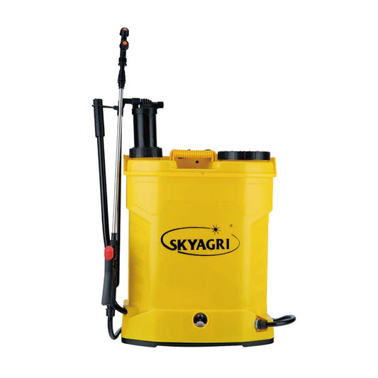 رشاش 16 لتر 2 في 1 مع مضخة تدفق 3.1 لتر/دقيقة وضغط عمل 80 PSI، يعمل ببطارية 12V 8AH.