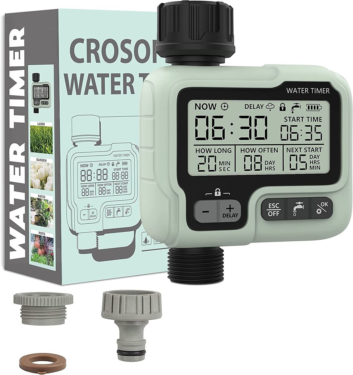 7️⃣ مؤقت ري رقمي للحدائق مع شاشة عرض ووضع مؤقت